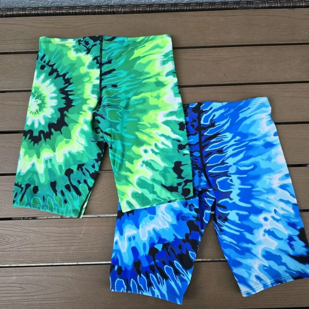 TYR Durafast Elite Mens Blue/ Green Bohemian Jammer Marketing Bundle Sz 32